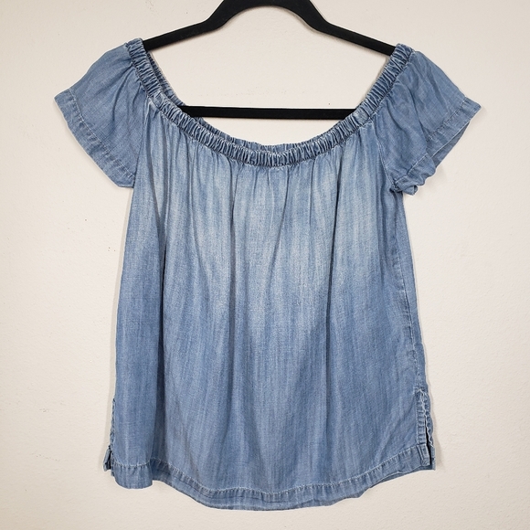 Anthropologie Cloth and Stone Chambray Women's Blue Off-Shoulder Top Size XS - Picture 1 of 7